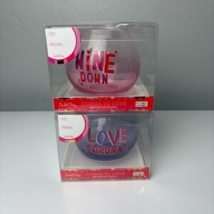 Packed Party bundle of two pink purple valentines day stemless wine glasses NEW